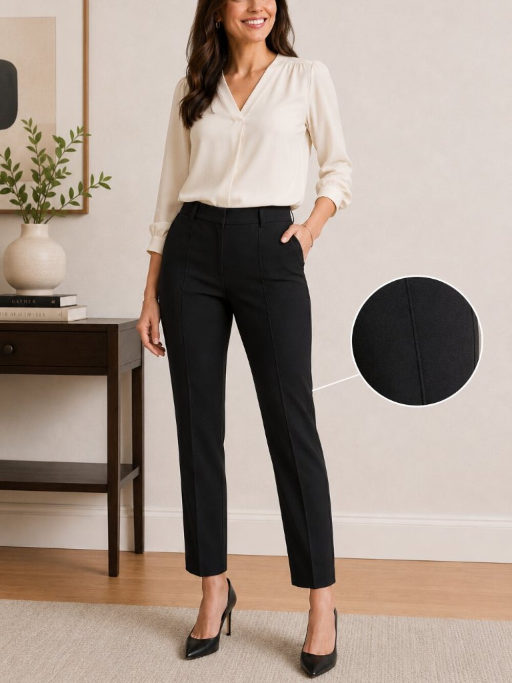 Ann Taylor Back Zip Seamed Slim Straight Stretch Pant size 8 Black